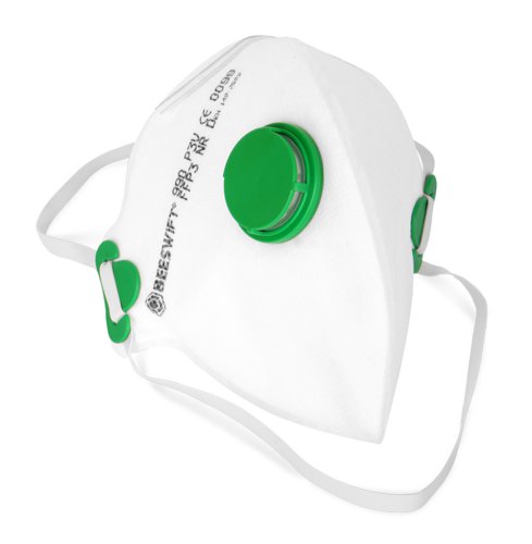 3FF3V | Maintenance free particulate respirator. Polypropylene (P.P) outer layer provides smooth lining and avoids loose fibres. Contour design ensures the compatibility of glasses / goggles and reduces fogging. Adjustable nosepiece ensures custom shape and increase the worker comfort and acceptance. Conforms to EN149:2001 + A1:2009 FFP3 NR V For Hazard Type: Fine Toxic dusts, fumes and water-based mists. Example: Working with hardwood, glass fibres and plastic (non PVC), metalworking and welding.