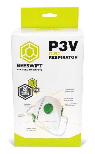 Beeswift P3 Face Mask with Valve Fold Flat White (Pack of 20)