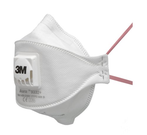 3M Aura 9332+ FFP3V Fold Flat Face Mask (Pack of 10) Respirators 3M9332PLUS