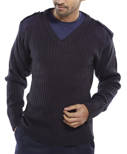 Beeswift Acrylic Mod V-Neck Sweater Navy Blue 2XL