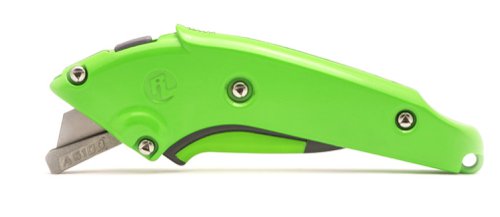 AS-100 | Heavy duty aluminum handle is made to withstand industries most difficult tasks, Over 1 inch of blade extension, Easy tool-free blade change, Ambidextrous, Blade locking mechanism, Ergonomic handle, Blunted tip blade to prevent punctures, High visibility green