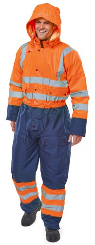 Beeswift Two Tone Hiviz Thermal Waterproof Coverall Orange / Navy 3XL