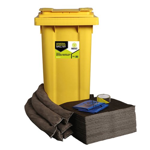 BESGPSK125 | For quick response to non-hazardous liquids. Contents include absorbent socks and absorbent pads. Disposal bags and zip-ties, caution tape.GENERAL PURPOSEContents:Absorbent socks 8cm x 3m - 6 Absorbent pads 40cm x 50cm - 50 Roll of caution tape - 1 Disposal bag & tie - 3 Instruction and contents sheet - 1