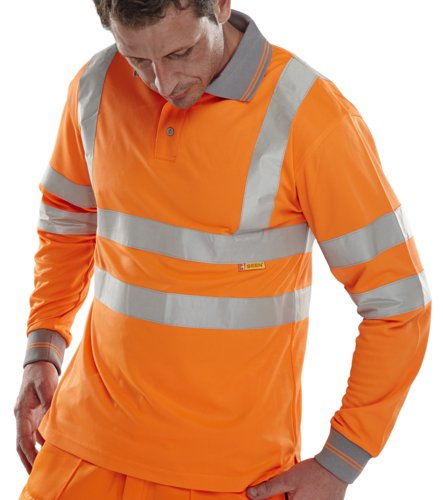 Beeswift Polo Shirt Long Sleeved Orange 3XL