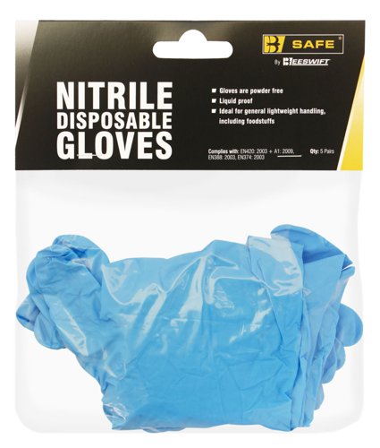 Beeswift B-Safe Nitrile Disposable Glove Pack Of 5 Pairs Blue L (Pair)