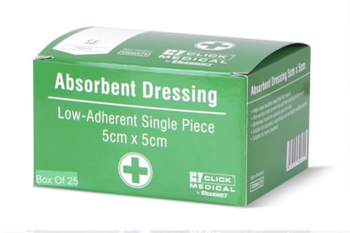 Click Medical Low Adherent Dressing 5X5cm Box 25  (Box of 25) Plasters & Bandages CM0415