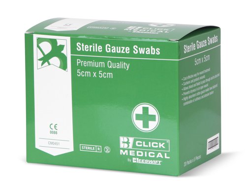 CM0451 Click Medical Sterile Gauze Swabs 5X5 cm Pack Of 5  (Box of 5)