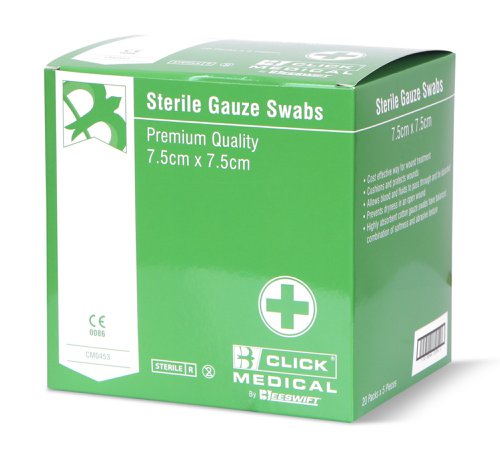 Click Medical Sterile Gauze Swabs 7.5 cm Pack Of 5  (Box of 5) Plasters & Bandages CM0453