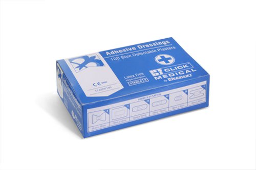 CM0507 Click Medical Plasters Blue Metal Detectable 100 Assorted  (Box of 100)