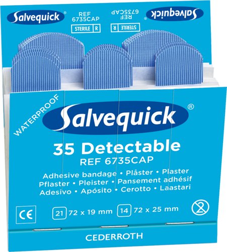 CM0544 Salvequick Detectable Plasters Refill 6X35 Blue  (Box of 6)
