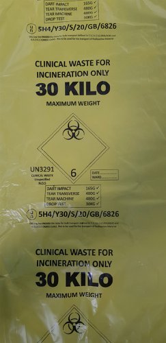 Click Medical Adr Clinical Waste Bags 30Kg Yellow (Pack of 100)