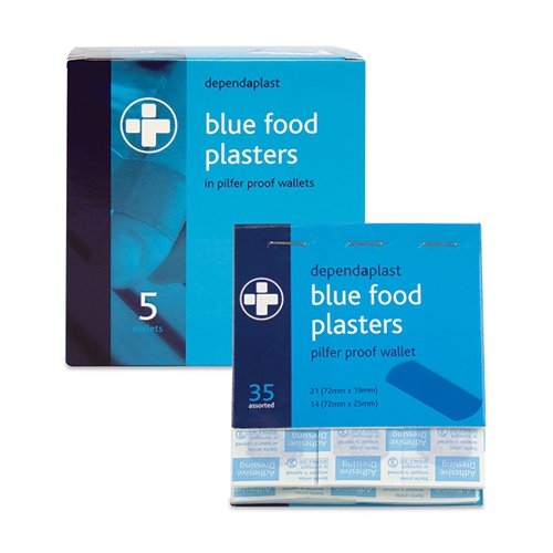 Click Medical DEPENDAPLAST BLUE DETECTABLE PILFER PROOF PLASTER BOX 5X 40 Plasters & Bandages CM0953