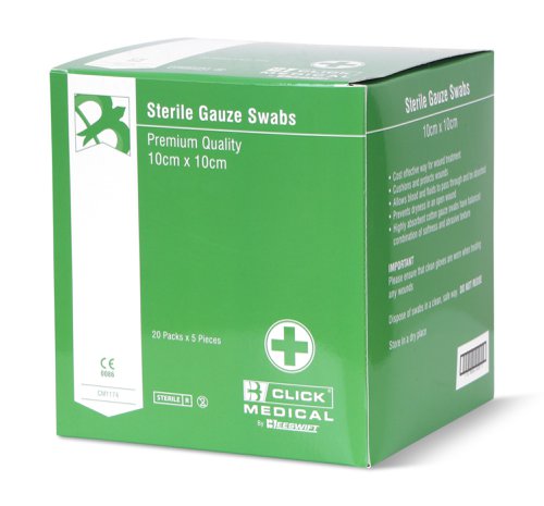 Click Medical Sterile Gauze Swabs 10cm X 10cm Pk Of 5  (Box of 5) Plasters & Bandages CM1174