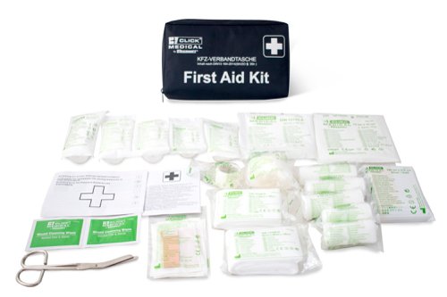 CM1828 | GERMAN FIRST AID KIT TO DIN 13164 -2014 FOR VEHICLES VEHICLE FIRST AID KIT IN TRAVEL BAG, This first aid kit is designed to meet Din 13164-2014 which details the requirements or the contents of a vehicle first aid kit. All products come with multilingual descriptions. This kit is supplied in a convenient travel bag Bag Size : 24 x 12 x 6 cms Content list:, F001 Adhesive plaster tape. A 5 x 2.5. 1pc. DIN13019-A 5x2.5. F002 Adhesive plaster bandages. E 10 x 6cm, 8's/zip PP bag. 1 set of 8pcs. DIN13019-E 10x6. F032-6 Finger plaster. PVC ”X” figure 4.5cm x 5.1cm. 4pc. F032-2 Finger plaster. 120 x 20mm. 4pc. F032-1 Finger plaster. 7.2cm x 1.9cm. 4pc. F032-6 Finger plaster. 25 x 72mm. 8pc. F042 First aid dressings bandages, sterile. Compress 6 x 8 cm. 1pc. DIN13151-K. F003 First aid dressings bandages, sterile. Compress 8 x 10cm. 3 roll. DIN13151-M. F004 First aid dressings bandages, sterile. Compress 10 x 12cm. 1 roll. DIN13151-G. F005 Sterile compress (burn dressings). 60 x 80cm, 1's/bag. 1pc. DIN13152-A. F010 Sterile wound dressings (compress). 100mm x 100mm 2's/bag. 3 bag of 2pcs. DIN58953-2. F029 Eye pad. 55mm x 75mm 1.5g. 2pc. Instant cold compress. Min.200cm2. 1pc. F009 First aid blanket. 160cm x 210cm 12 um. 1pc. F007 Gauze conforming elastic bandages. 6cm x 400cm. 2 roll. DIN61634 FB6. F008 Gauze conforming elastic bandages. 8cm x 400cm. 2 roll. DIN61634 FB8. F011-0 Triangular bandages. 96 x 96 x 136cm. 2pc. DIN13168-D. F012 Scissor. Metal 190mm. 1pc. DIN58279-B190. F025 Garbage plastic bag. 300 x 400mm 45um. 2pc. F030 Fleece. Non-woven 20cm x 30cm min. 15g/m2. 5pc. F13-0 Disposable gloves PVC. 4's L-AQL1.5. 1 Set of 4pcs. DIN EN 455-1. Broschure.