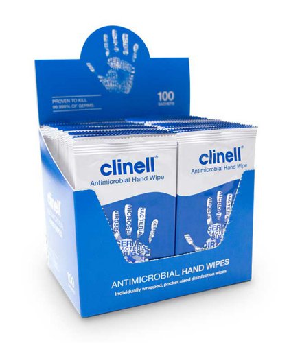 CM1903 | Clinell Antimicrobial Hand Wipes provide a range of the most effective antimicrobial hand wipes on the market. They clean and disinfect hands in one easy step unlike alcohol gel rubs which sanitise hands but are unable to clean them. Using a patented formula developed by medical doctors, they work in 10 seconds, killing at least 99.999% of germs. Developed for frequent use, conveniently sized, individual sachets are perfect pocket essentials. Great to keep close-by in your bag, car, home or office. Clinell Antimicrobial Hand Wipes are dermatologically tested, containing aloe vera and moisturisers to help maintain healthy skin.