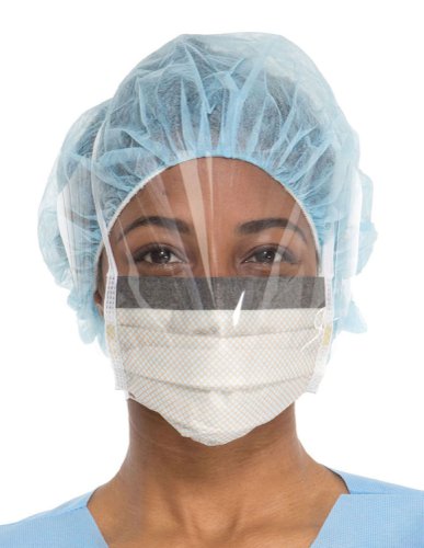 CM1945 | The Halyard Fog Free Type IIR Surgical Mask With Wrap-Around Visor is a 120mmHG fluid resistant type IIR face mask that has been designed to resist moderate fluid strikethrough, The Type IIR Fog Free Surgical Mask features ties and a pleated design for a closer fit to the face as well as coming with a wrap-around visor that shields the upper face from fluid splatter from the front and sides. It is designed to stop visors and glasses from fogging up during procedures