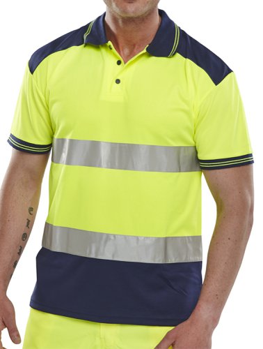 Beeswift B-Seen Polo Shirt High Visibility Polyester Two Tone Yellow/Navy