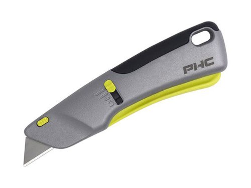 E13206-9 | Heavy-duty metal handle. Ergonomic, squeeze trigger is glove-friendly and helps prevent hand fatigue. Automatic blade retraction for added safety 3 locked cutting depth options; 0.87â€³/ 22mm, 0.47â€³/ 12mm, 0.16â€³/ 4mm for controlled, safe cutting and to help prevent merchandise damage when opening boxes. Integrated Safety Lock prevents accidental blade expopure when not in use. High-quality durable carbon steel blade for long-lasting use. Stress-less, no tool blade change. Lanyard ready. Ambidextrous. Pre-loaded with one B11119-9 replaceable Heavy-Duty Utility Blade Round Tip.