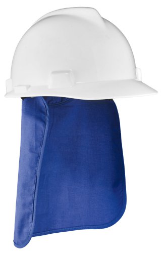 EY6717 | Evaporative Cooling Hard Hat Pad W/Neck Shade: Pad with long shade that protects against the sun. Features, Lightweight, cooling acrylic polymers, Hook & loop closures, Protects neck from harmful UV rays, Conveniently attaches to hard hat suspension system, Soak in water 2-5 minutes to activate, Remains hydrated for up to 4 hours, Reactivate by re-soaking, Solid blue Application, Construction, Trades, Maintenance, Landscaping/Grounds, Assembly/Fabrication, Material Handling, Freight/Baggage, Warehousing/Distribution, Iron/Steel Fabrication