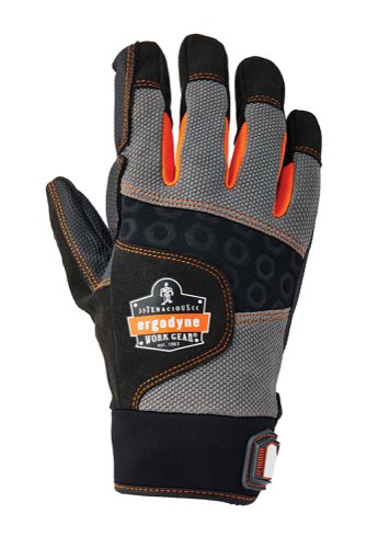 M-EY9002 | ANSI S2.73-2014/ISO 10819:2013-certified vibration protection, Full-length AVC palm padding reduces vibration and palm impact, Gripping palm provides secure hold on tools and equipment, Neoprene knuckle pad, Reinforced fingertips and thumb saddle, Low-profile molded hook & loop closure with ID space to write wearer's name, EN 388: 2121 X, Patent pending