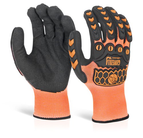 M-GZ63 | 13 Gauge, HPPE, Polyester, Glass Fibre Orange Liner. 100% Sandy Nitrile Coating, 100% TPR Back of hand protection. Lightweight for maximum dexterity and comfort with sensitivity. Suitable for general assembly handling and engineering applications. EN 388:2016+A1:2018, Level 4 - Abrasion Resistance, Level X - Cut resistance (Coupe Test), Level 4 - Tear Resistance, Level 3 - Puncture Resistance, Level C - TDM Cut Resistance (ISO 13997), Level P - Impact Protection
