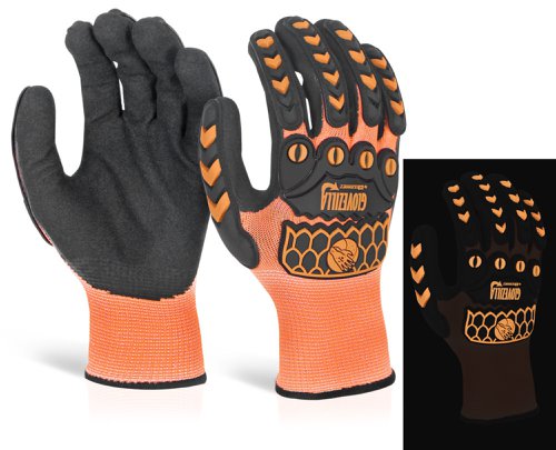 Beeswift Glovezilla Glow In The Dark Foam Nitrile Glove Orange M (Pair)
