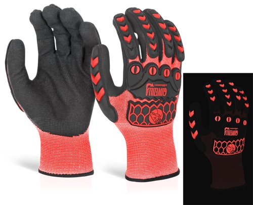 Beeswift Glovezilla Glow In The Dark Foam Nitrile Glove Red 2XL (Pair)