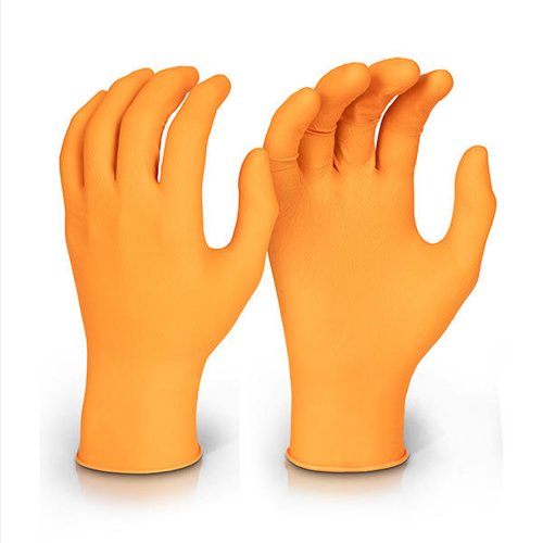 Beeswift Nitrile Disposable Gripper Glove Orange L (09)