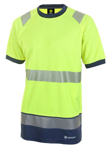 Beeswift B-Seen High Visibility Two Tone Short Sleeve T-Shirt Saturn Yellow/Navy