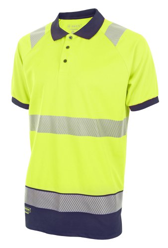 Beeswift High Visibility  Two Tone Polo Shirt Short Sleeve Saturn Yellow / Navy 3XL