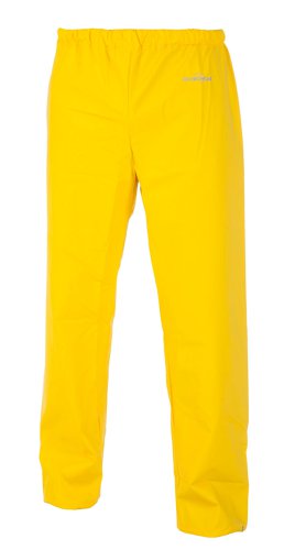 HYD014015YM | Elasticated waist, Adjustable leg opening with press studs, Lightweight and durable, 170 gsm PU coated Polyester fabric, Multi use garment for agriculture, industrial and leisure, Conforms to EN343 Class 3 Water penetration, Conforms to EN343 Class 1 Breathability