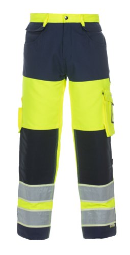 HYD131030SYN46 | Adjustable elastic waist, 2 Side pockets, Thigh pocket with flap, Double rule pocket, 2 back pockets, Knee pockets, Good comfort and freedom of movement, Can be used in combination with the Swing pocket set, Hessle HYD0410003, Glow in the Dark (GID) tape for improved visibility in low lighting environments, GID tape is an enhancement to the garment and not an intrinsic part of EN ISO 20471, Approximately 8 hours of glow once charged for 5-10 minutes dependent on light source, No batteries required, 300 gsm, 65% polyester/35% cotton in Non-Hi vis fabric, 80% polyester/20% cotton in Hi-Vis fabric, Conforms to EN ISO 20471:2013 Class 1 High Visibility, Conforms to EN ISO 13688:2013 General requirements of protective clothing