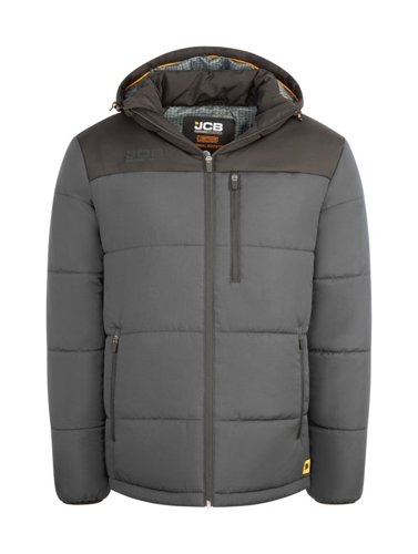 JCB Unisex Padded Jacket With Hood Grey/Black 2XL