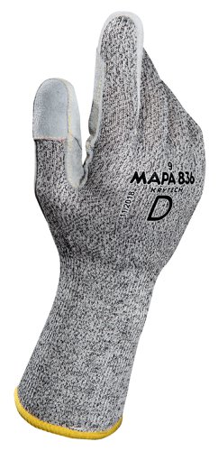 M-MAPA836 | Excellent cut protection and resistance to wear with optimal dexterity and comfort, Protection of the forearm thanks to its longer cuff, Good resistance to wear and good puncture resistance (barbs) due to leather palm, Reinforced crotch between thumb and forefinger, Seamless textile support from HDPE fibres, EN 388:2016 Protective gloves against mechanical risks 4X43D, EN 407 Protective gloves against thermal risks X1XXXX Key applications with the Automotive and mechanical industry include:, Metal working, Handling untrimmed parts or sheet metal, Handling sheet metal, Handling parts post-press, Cutting strips (plasma etc.)