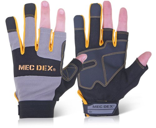 MECDY-714M | Features, Form-fitting glove with reinforced palm patch and finger tips, Durable synthetic leather base palm, Original synthetic leather vintage puller, PVC grip crotch, Contrast yellow colour fourchetes and binding, 3-Cut finger glove Applications, Multi-purpose, Landscaping, Forestry Lumberyards, Cable and Wire work, Maintenance and Repair, Material Handling EN388:2003, Level 3 - Abrasion, Level 2 - Cut Resistance, Level 4 - Tear Resistance, Level 1 - Puncture