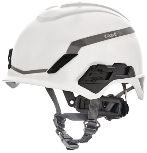 M-MSA1019479 | The V-Gard® H1 Safety Helmet provides exceptional comfort and ease of use in a stylish low-profile hard hat design. A complete above-the-neck platform for all applications. Fas-Trac® III Pivot Ratchet Suspension for superior comfort, adjustability, and range of motion, Non-contact foam liner maximizes air flow and breathability for optimal cooling and hygiene. Non-vented option for use in electrical applications (Tri-vented option for optimal air flow and cooling ), Field replaceable 4-point chinstraps with multiple adjustment points for customized fit and comfort, Premium moisture wicking headband with breathable foam and hook and loop attachment for easy field replacement. Patented “push-button” accessory attachment rail and universal clips for head lamps enables quick installation and removal, with no need for an additional carrier, Low profile design, even with a visor or spectacles attached, Convenient rescue whistle integrated into the chin strap buckle, Matte finish HDPE shell, Standard reflective stickers, Optional logo customisation in up to 3 locations, Compatible with a wide range of H1 attachments including face shields, spectacles and V-Gard ear defenders, Electrically insulating helmet meeting EN 397:2012 Industrial safety helmets 440 V AC and EN 50365 Insulating helmets for use on low voltage installations 1000 V AC