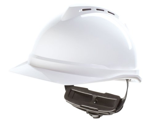 M-MSAGV4 | UV Stabilised ABS, scratch resistant vented helmet shell, Built-In rain gutter for outdoor operations, Provides lateral crushing protection, Fas-Trac III Suspension with wheel ratchet and wipeable PVC sewn in sweatband, Standard slots to easily attach MSA visors and/or ear muffs, 2 or 3-point chinstraps to be bought separately, 2- point chinstrap versions, MSAB0259378 & MSA9100001, Available in a range of colours: White, Yellow, Red, Blue, Green, Orange, Black, Hi Vis Orange and Hi Vis Yellow, Non-vented, other suspension variations including Push-Key, badge holder and helmet printing available upon request, Conforms to the following Standards, EN 397:2012 Safety industrial helmets, Electrostatic-Ineris certified (testing according to EN ISO 80079-36:2016), suitable for use in ATEX environments hazardous zones 1,2, 20, 21 and 22 In addition, Non-vented versions are certified to:, EN 50365 Insulating helmets for use on low voltage installations