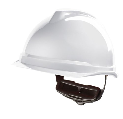 M-MSAGV9 | UV Stabilised ABS, scratch resistant non-vented helmet shell, No Peak for confined spaces and to ensure perfect upward vision when working at height, Built-In rain gutter for outdoor operations, Provides lateral crushing protection, Fas-Trac III suspension with wheel ratchet and wipeable PVC sewn in sweatband, Standard slots to easily attach MSA visors and/or ear muffs, 2, 3 or 4-point chinstraps to be bought separately, Available in a range of colours: White, Yellow, Red, Blue, Green, Orange, Hi Vis Orange and Hi Vis Yellow, Other suspension variations including Push-Key, badge holder and helmet printing available upon request, Conforms to the following Standards, EN 397:2012 440V AC Safety industrial helmets, EN 50365 Insulating helmets for use on low voltage insulations, Electrostatic-Ineris certified (testing according to EN ISO 80079-36:2016), suitable for use in ATEX environments hazardous zones 1,2, 20, 21 and 22
