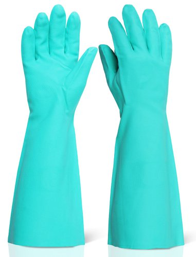 M-NG18 | Unsupported nitrile glove. Overall Length 45cm, A high level of resistance to abrasion, solvents and animal fats. Pebble finish to palm, Silicon and wax free, EN ISO 374-1: 2016: Type B Chemical - Breakthrough Time Methanol (A) - More than 60 Mins (Level 3) Toluene (F) - More than 10 Mins (Level 1) n-Heptane (J) - More than 480 Mins (Level 6) Sulphuric Acid 96% (L) - More than 240 Mins (Level 5) Sodium Hydroxide 40% (K) - More than 480 Mins (Level 6), EN388: 2016, Level 4 - Abrasion, Level X - Cut Resistance, Level 0 - Tear Resistance, Level 2 - Puncture, Level X - ISO 13997 Blade Cut, EN ISO 374-5:2016 Protection Against Bacteria and Fungi - Pass Protection Against Viruses - Not Tested