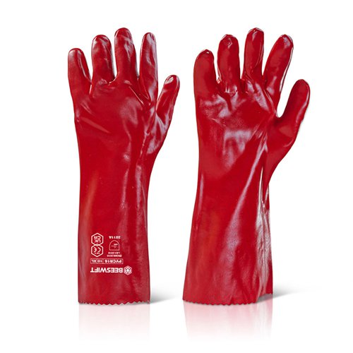 Beeswift B-Safe PVC Gauntlet 16” Red 16” (Pair) Re-usable Gloves BS056