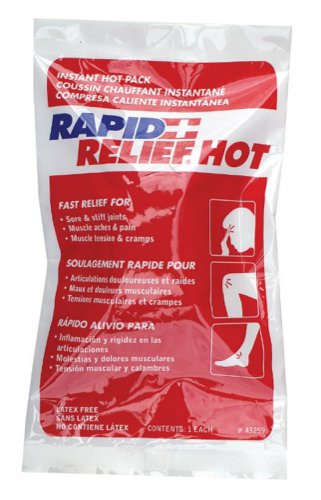 RA43259 | The Rapid Relief Instant Hot Pack delivers soothing heat right away to help promote therapeutic healing where needed.  Features, Temperature: Delivers approximately 49'C/120'F of hot therapy when activated at room temperature, FTP (fold-to-pop) technology, allowing the user to activate the hot pack simply by folding it in half, Tri-lingual packaging (English, Spanish and French) Application, INSTANT HOT THERAPY RELIEF:, Sore and stiff joints, Muscle aches and pain, Muscle tension and cramps