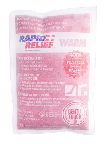 RA44359 | The Rapid Relief® Instant Warm Packs with patented Insta Gel technology deliver soothing warmth directly to the skin for therapeutic healing. Patented gel technology turns from liquid to a contouring gel when activated, allowing for the product to contour to each affected body part. Tested to retain heat much longer compared to other traditional instant warm packs. Features, Temperature: Delivers approximately 44ºC/111ºF of warm therapy when activated at room temperature, Gentle Touch technology, which means this product can be applied directly to the skin, FTP (fold-to-pop) technology, allowing the user to activate the warm pack simply by folding it in half, Direct-to-skin application with Gentle Touch technology, Tri-lingual packaging (English, Spanish and French) Application INSTANT WARM THERAPY RELIEF:, Arthritis pain, Relax sore muscles, Improve the flexibility of tendons and ligaments