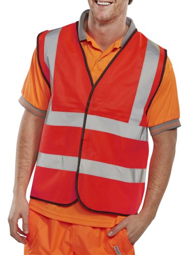 Beeswift B-Seen High Visibility Waistcoat Red with Black Piping