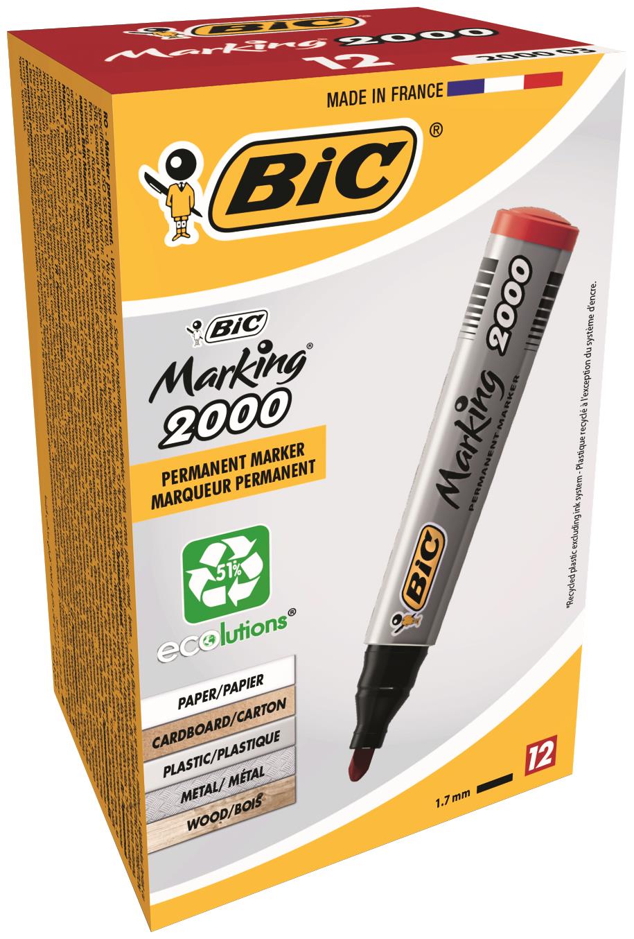 Bic 2000 Permanent Marker Bullet Red Bx12
