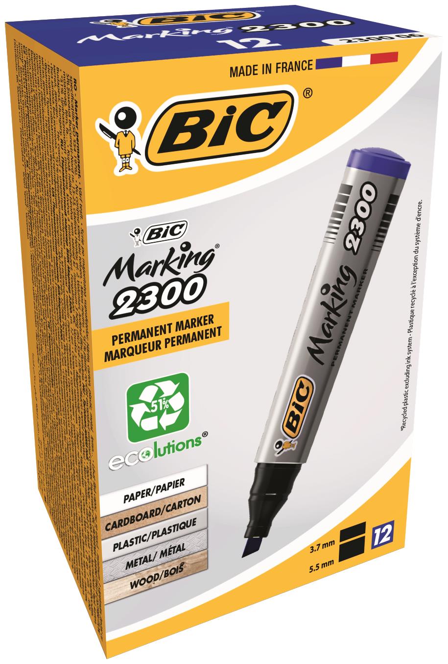 Bic 2300 Permanent Marker Blue Chisel Bx12