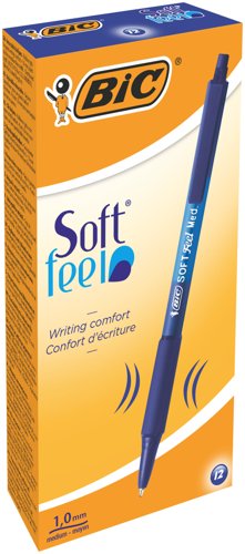 Bic SoftFeel Clic Retractable Ballpoint Pen 1mm Tip 0.32mm Line Blue (Pack 12) - 8373982