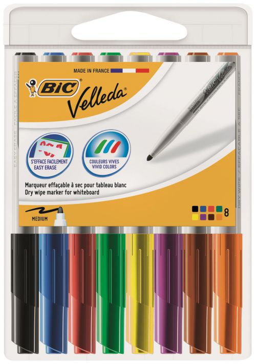 Bic Velleda Marker W/bd Dry-wipe 1741 Fine Bullet Tip 1.4mm Line Wallet Assorted Ref 505462 [Pack 8]