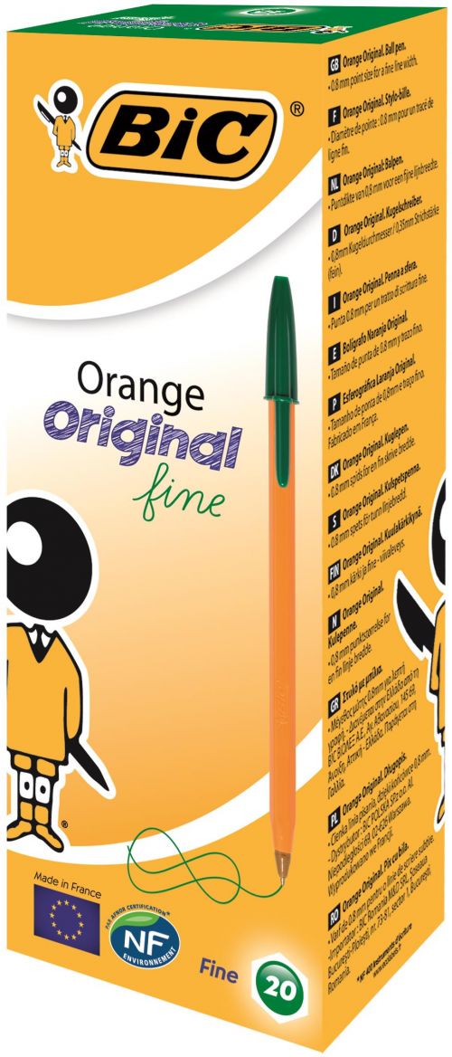 Bic Orange Ballpoint Pen 0.8mm Tip 0.30mm Line Green (Pack 20) - 1199110113