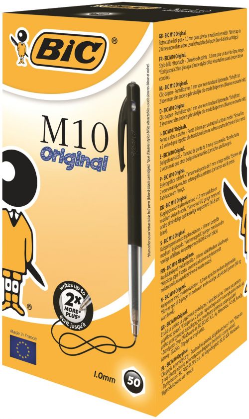 Bic M10 Clic Ball Pen Retractable 1.0mm Tip 0.3mm Line Black 1199190125 [Pack 50]