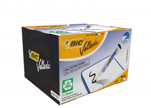 Bic Velleda 1751 Dry Wipe Markers Bullet Black Pack 48